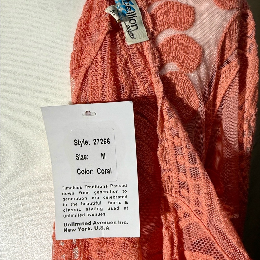 Rebellion Again Coral Pink Sheer Lace Maxi Duster Cardigan - Medium - NWT - Picture 4 of 11
